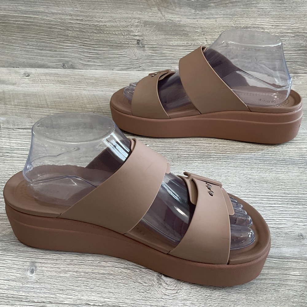 Crocs Lite Ride Beige Brooklyn Platform Sandals Mid Wedge Buckle Slide Women's 9 - Picture 8 of 15